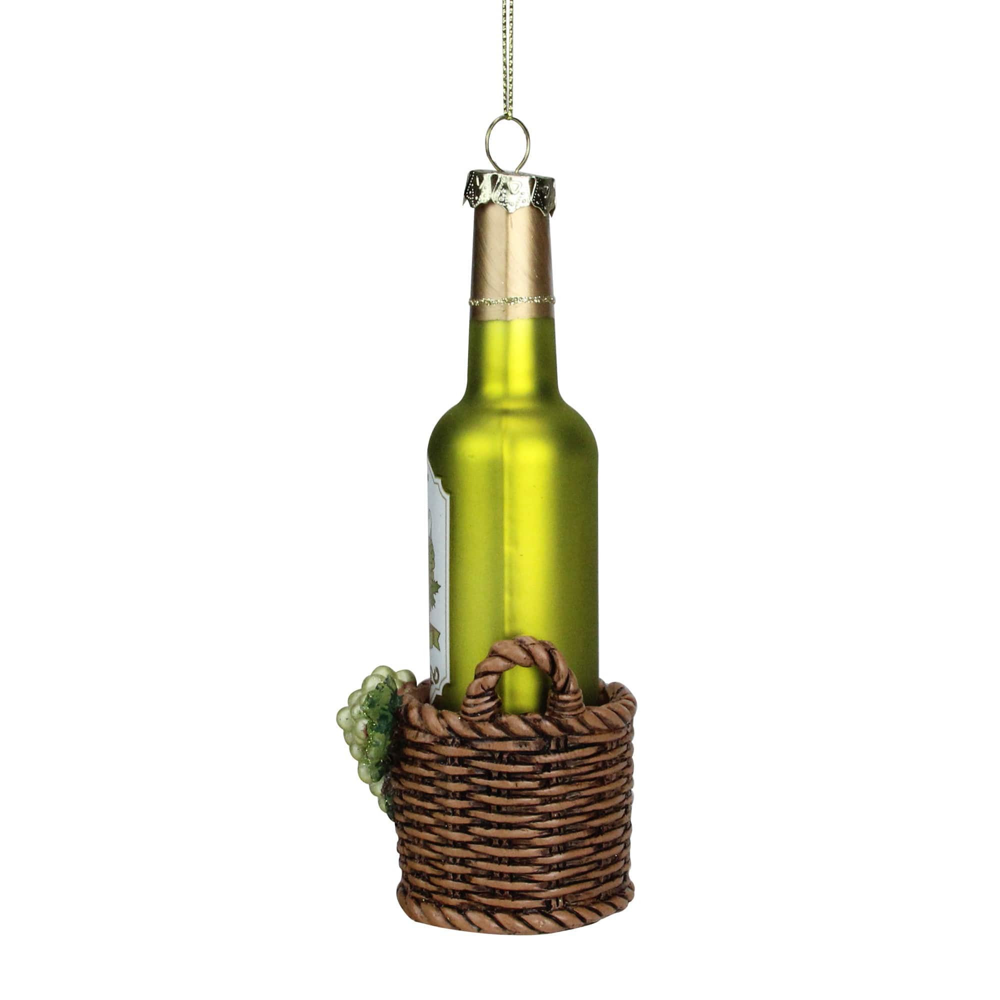 6.25" Green & Brown Glass Wine Bottle Ornament